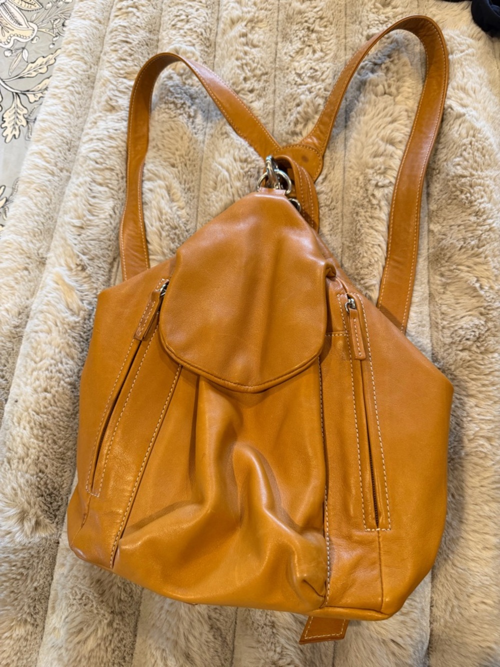 Tignello  Tan Leather Backpack Purse - Stylish Everyday Bag like new condition